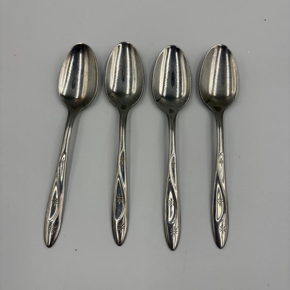 Vintage American Americana Star Stainless USA 4 Teaspoons MCM Atomic Flatware